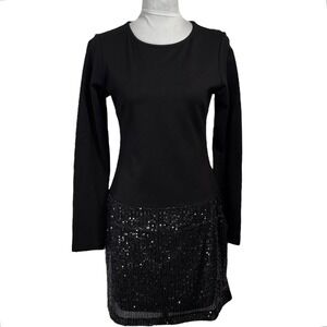 ISLE By Melis Kozan Black‎ Sequin Mini Dress Tunic Size Small Black Knit Pockets